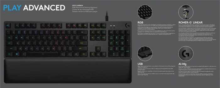 Logitech G513 Carbon, schwarz, Romer-G Linear, USB, DE