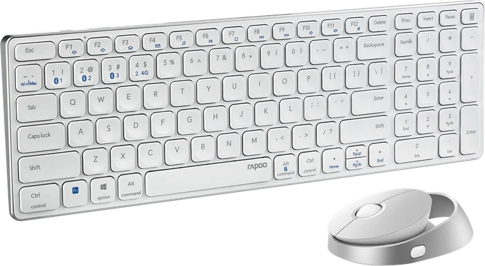 Rapoo 9750M Multi-mode Wireless Ultra-slim Advanced Desktop Set weiß, USB/Bluetooth, DE (00215375) – Bild 4 von 5