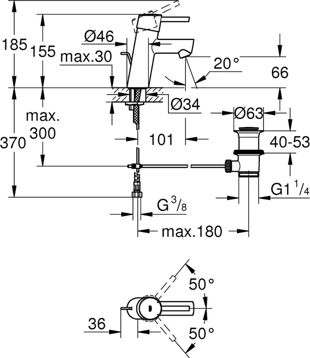Grohe Concetto Einhand-Waschbeckenarmatur 1/2" S-Size mit Ablauffernbedienung chrom