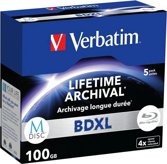 Verbatim M-DISC BD-R XL 100GB, 4x, 5er Jewelcase, printable