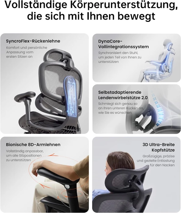 Sihoo Doro C300 Pro V2 adaptiver ergonomischer Bürostuhl, mit Fußstütze, schwarz