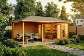 Alpholz 5-Eck Gartenhaus Liwa 575x272cm imprägniert natur