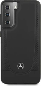 Mercedes-Benz Hard Cover Perforated Leather Metal Logo für Samsung Galaxy S21 schwarz