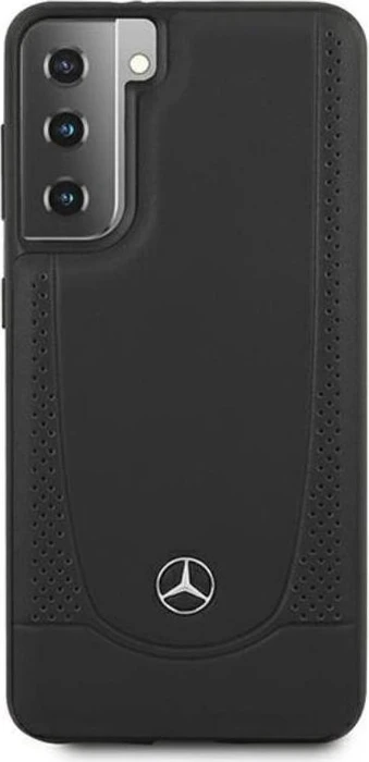 Mercedes-Benz Hard Cover Perforated Leather Metal Logo für Samsung Galaxy S21 schwarz