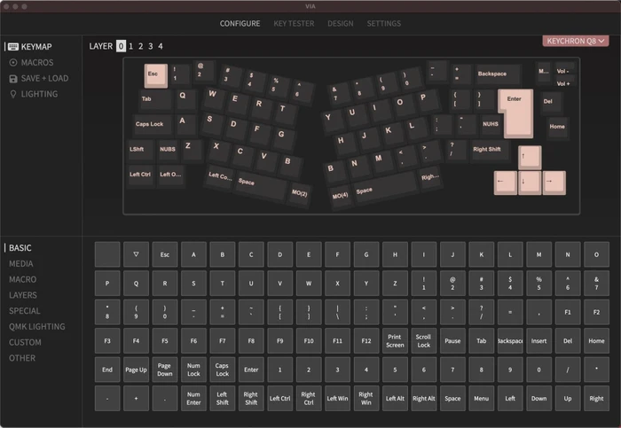 Keychron Q8 Alice Knob Version, 65% Layout, LEDs RGB, Carbon Black, Gateron G Pro RED, USB, DE