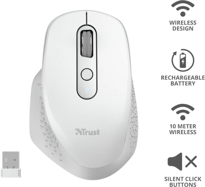 Trust Ozaa Rechargeable Wireless Mouse weiß, USB