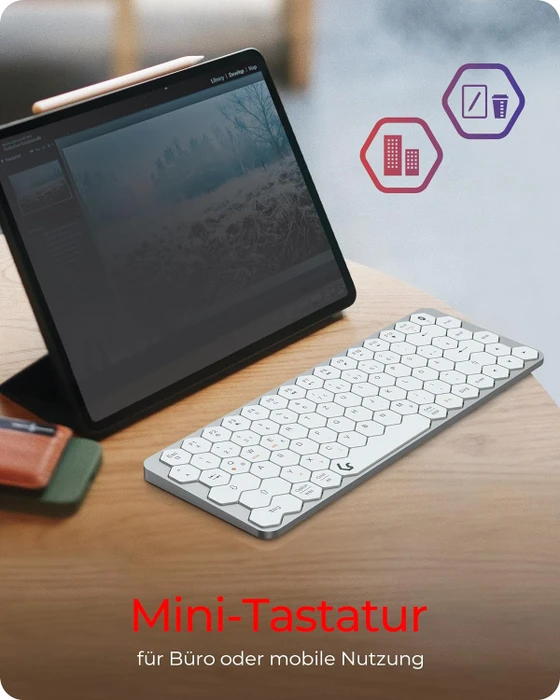 KeySonic KSK-5020BT-S Mini-Tastatur, silber/weiß, Bluetooth, DE
