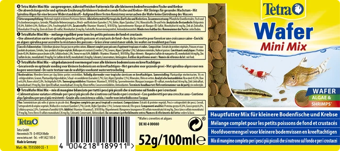 Tetra Wafer Mini Mix Hauptfutter für kleine Bodenfische und Krebse, 52g, 100ml