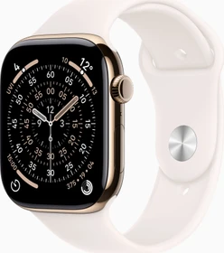 Apple Watch Series 11 (GPS + Cellular) 46mm Titan gold mit Sportarmband S/M blassrosa