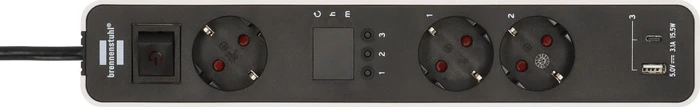 Brennenstuhl Ecolor Steckdosenleiste, 3-fach, mit Countdown Timer und USB-Ladefunktion, 1.5m, weiß/schwarz