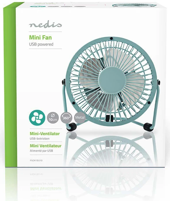Nedis FNDK1BU10 USB Mini Tischventilator aus Metall 10cm blau
