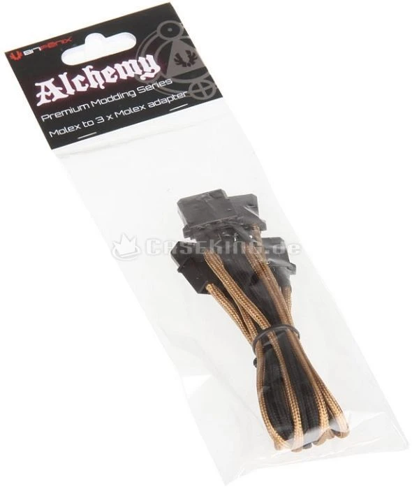 BitFenix Alchemy 4-Pin Molex auf 3x 4-Pin Molex 55cm, sleeved gold/schwarz