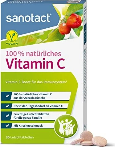 sanotact 100% natürliches Vitamin C Lutschtabletten, 30 Stück