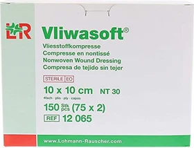 Lohmann & Rauscher Vliwasoft Vlieskompressen 4-lagig steril, 10 x 10cm, 150 Stück (75x 2 Stück)