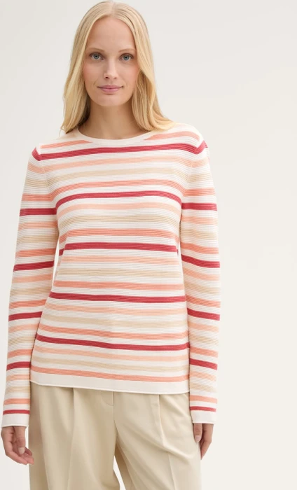 Tom Tailor Rundhalsausschnitt Strickpullover peachy knit stripe design (Damen)