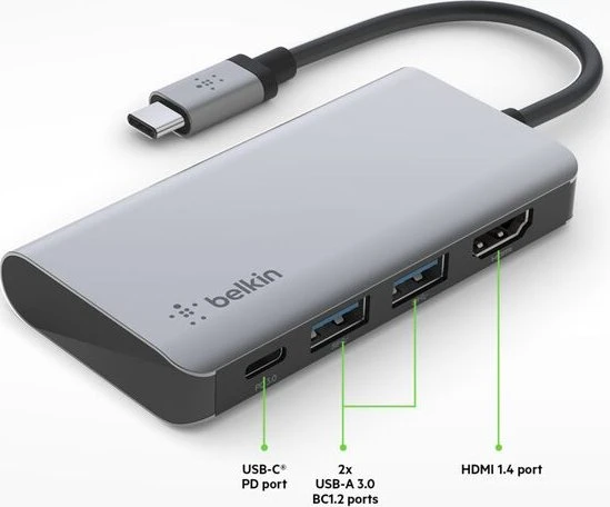 Belkin USB-C 4-in-1 Multiport Adapter, USB-C 3.0 [Stecker]
