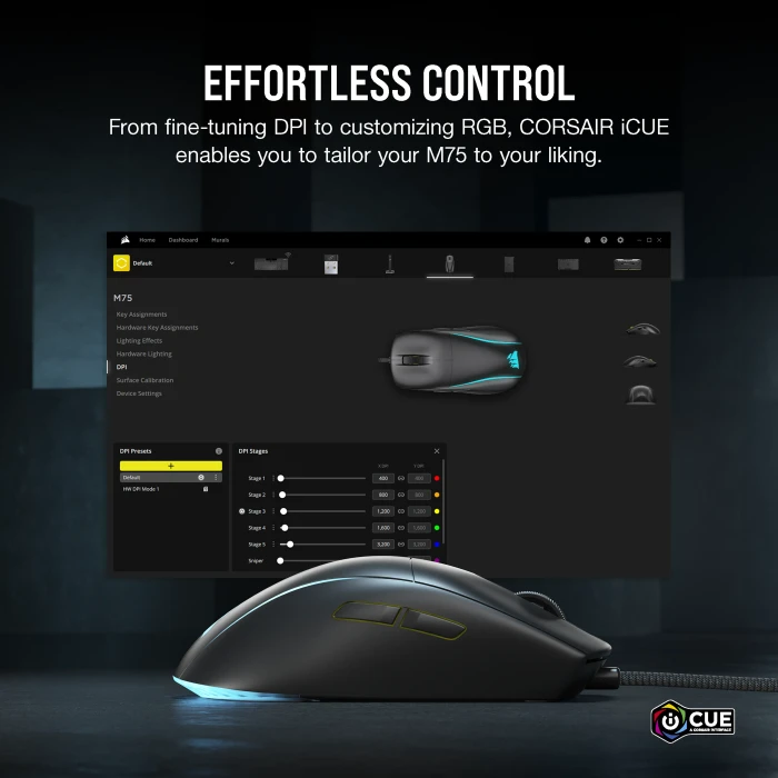 Corsair M75 Lightweight RGB Gaming Mouse, schwarz, USB