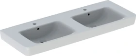 Geberit Renova Plan Doppelwaschtisch 130cm, Hahnloch mittig, mit Überlauf, weiß/KeraTect