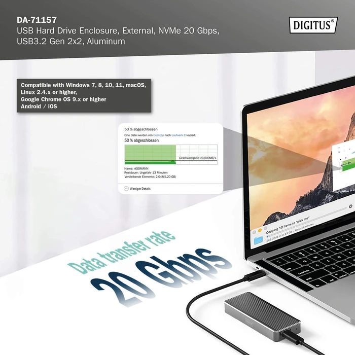 Digitus Festplattengehäuse für M.2 NVMe SSD, USB-C 3.2
