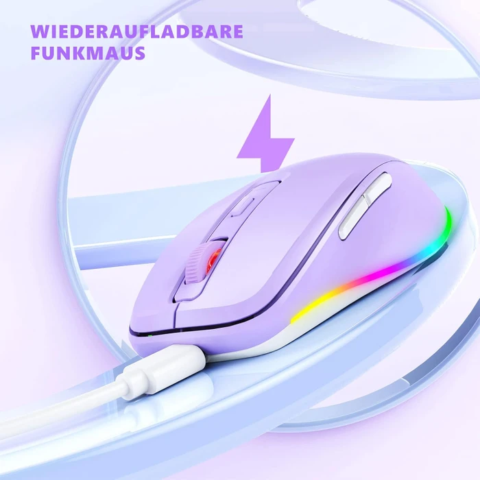 Seenda Rechargeable Wireless RGB Mouse mit Jiggler-Funktion, violett, USB