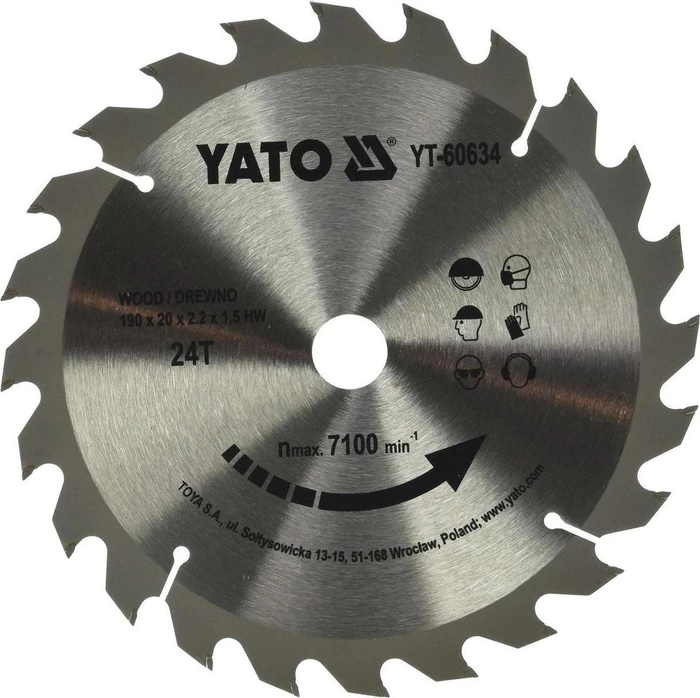 Yato YT-60634 HM Kreissägeblatt 24Z, 190x1.5x20mm, 1 Stück