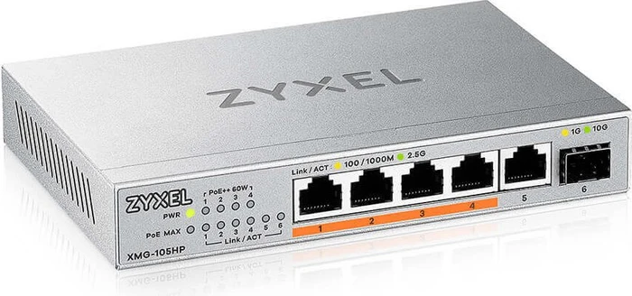 Zyxel XMG-105HP Desktop 2.5G Switch, 5x RJ-45, 1x SFP+, 70W PoE++