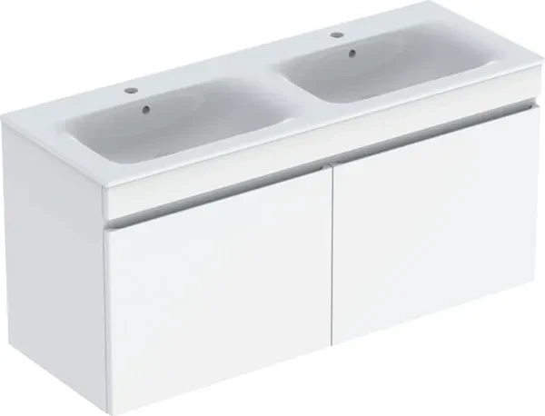 Geberit Renova Plan Set Doppelmöbelwaschtisch/Unterschrank 130cm, weiß/lackiert hochglanz/KeraTect