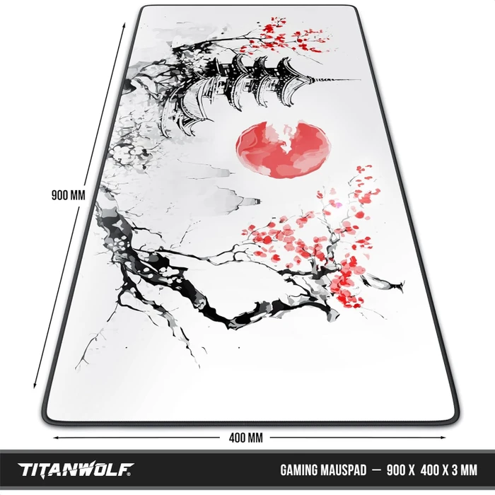 Titanwolf Delta XXL, Gaming-Mauspad, 900x400mm, Japan Ink Painting, schwarzer Rahmen