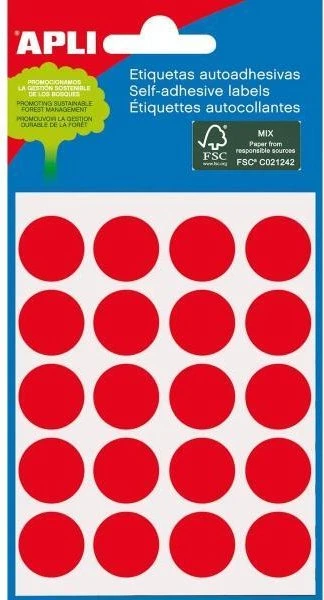 APLI Etiketten rund, 19mm, rot, 5 Blatt (100 Etiketten)