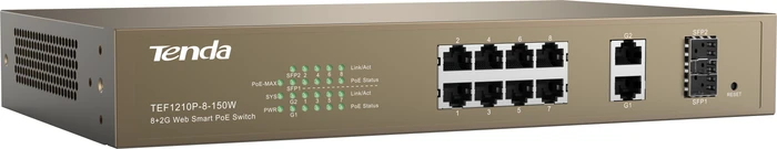 Tenda TEF1200 Desktop Smart Switch, 8x RJ-45, 2x RJ-45/SFP, 123W PoE+