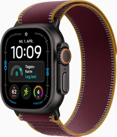 Apple Watch Ultra 4 schwarz mit Trail Loop M/L burgunder