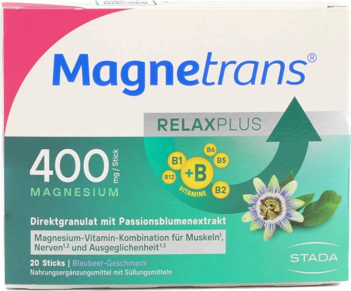 Stada Magnetrans RelaxPlus 400mg Granulat Sticks Blaubeergeschmack, 20 Stück