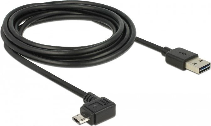 DeLOCK EASY-USB Adapterkabel, USB 2.0 Micro-B 90° horizontal gewinkelt [Stecker] auf USB-A 2.0 [Stecker], schwarz, 3m
