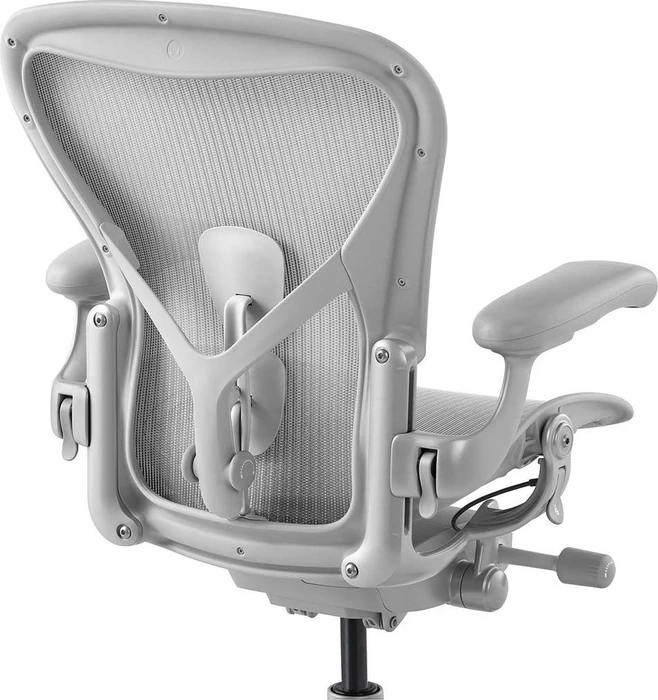 Herman Miller Aeron remastered Bürostuhl, Mineral grau, Größe B, Armlehnen Vinyl, Fußkreuz/Mechanik Alu-matt