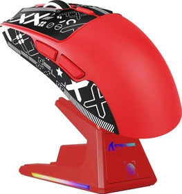 Attack Shark X1 Tri-mode Wireless Gaming Mouse mit Ladestation, rot, inkl. Grip Tape, USB/Bluetooth