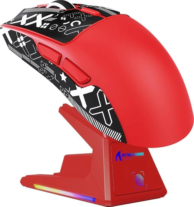 Attack Shark X1 Tri-mode Wireless Gaming Mouse mit Ladestation, rot, inkl. Grip Tape, USB/Bluetooth