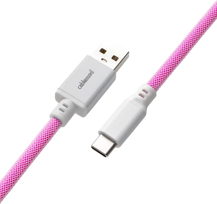 CableMod Classic Coiled Keyboard Cable USB Micro-B auf USB-A, Tastaturkabel (Spiral-Textilkabel), 1.5m, Strawberry Cream
