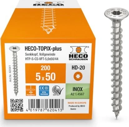 HECO TOPIX-plus Edelstahl A2 Torx T20 Holzschraube, 5x50mm, 200 Stück
