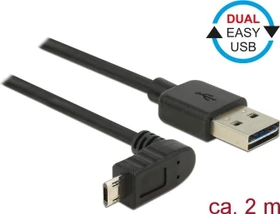 DeLOCK EASY-USB Adapterkabel, USB 2.0 Micro-B 90° vertikal gewinkelt [Stecker] auf USB-A 2.0 [Stecker], schwarz, 2m (83856)