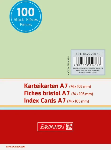 Brunnen Karteikarten, A7, glatt, grün, 100 Blatt