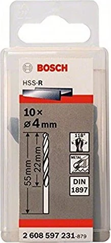 Bosch Professional HSS-R Karosseriebohrer, 4x22x55mm, 10 Stück