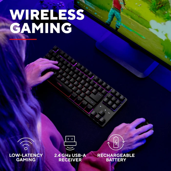 Trust Gaming GXT 1831 Dothix Wireless TKL, schwarz, LEDs RGB, USB, UK