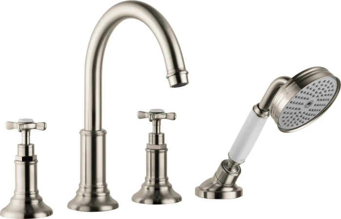 Hansgrohe Axor Montreux 4-Loch Fliesenrandarmatur mit Kreuzgriffen brushed nickel