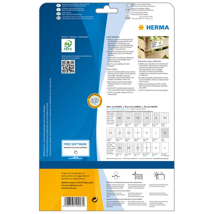 Herma Poweretiketten, 97x42.3mm, weiß, matt, 25 Blatt (300 Etiketten)