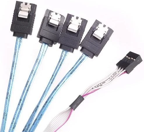 SilverStone Kabel Mini SAS HD x4, SFF 8643 Stecker Host auf 4x SATA 7-Pin Stecker Target, 0.5m
