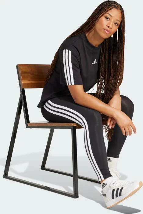 adidas Essentials 3-Streifen Cotton Leggings Hose lang schwarz/weiß (Damen)