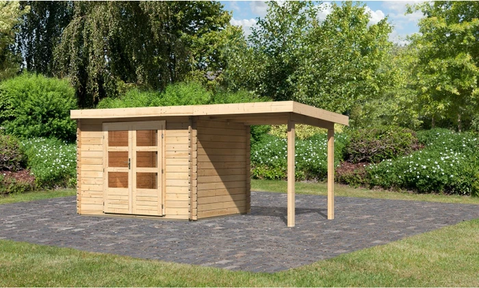 Karibu Bastrup 3 Gartenhaus inkl. Anbau 2m natur