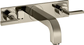 Hansgrohe Axor Citterio 3-Loch Waschtischarmatur für Wandmontage mit Hebelgriffen und Platte polished nickel