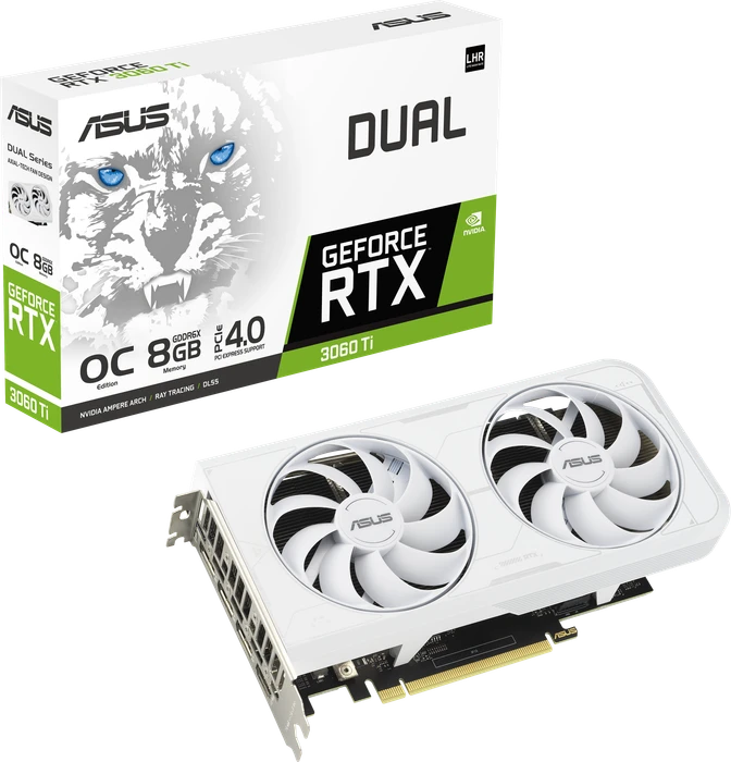 ASUS Dual GeForce RTX 3060 Ti White OC, DUAL-RTX3060TI-O8GD6X-WHITE, 8GB GDDR6X, HDMI, 3x DP