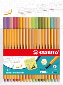 STABILO point 88 soft colors sortiert, 18er-Set, Kunststoffetui